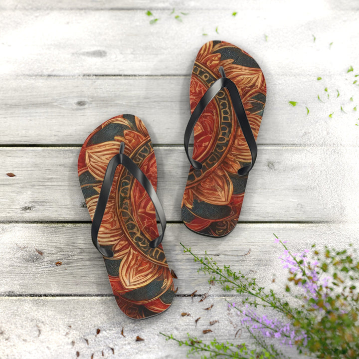 Ornate Lotus Mandala - Flip Flops - Shoes - g(0D·IO) - XL - Black sole -