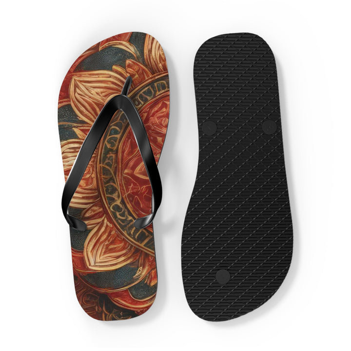 Ornate Lotus Mandala - Flip Flops - Shoes - g(0D·IO) - XL - Black sole -