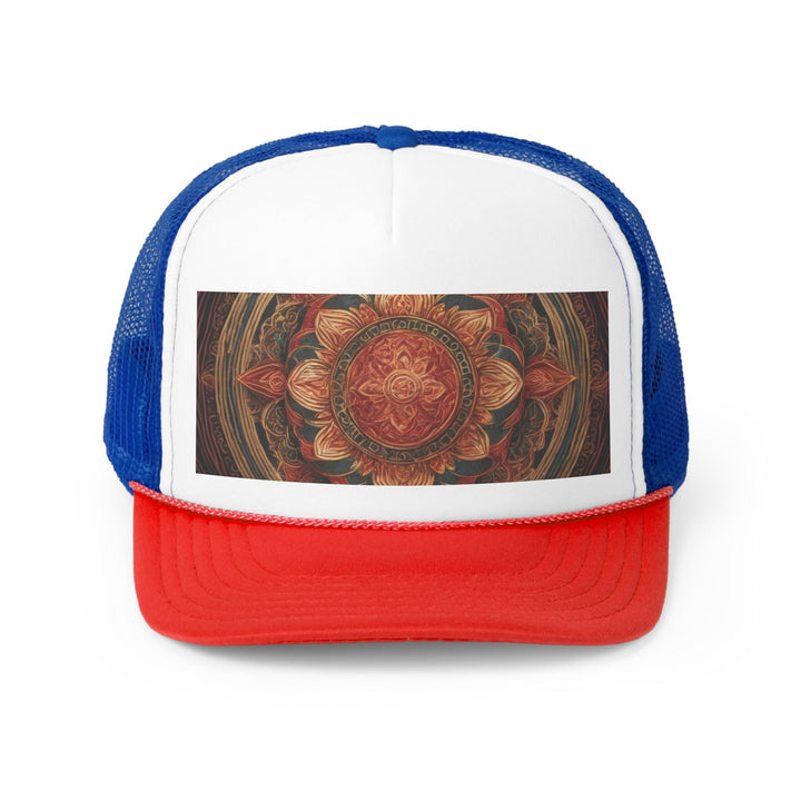 Ornate Lotus Mandala - Trucker Hat - Hats - g(0D·IO) - Blue/Red - One size -