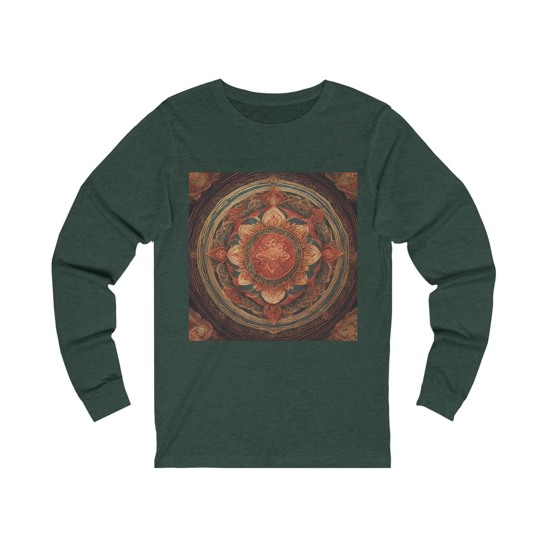 Ornate Lotus Mandala - Unisex Jersey Long Sleeve Tee - Long-sleeve - g(0D·IO) - S - Heather Forest -