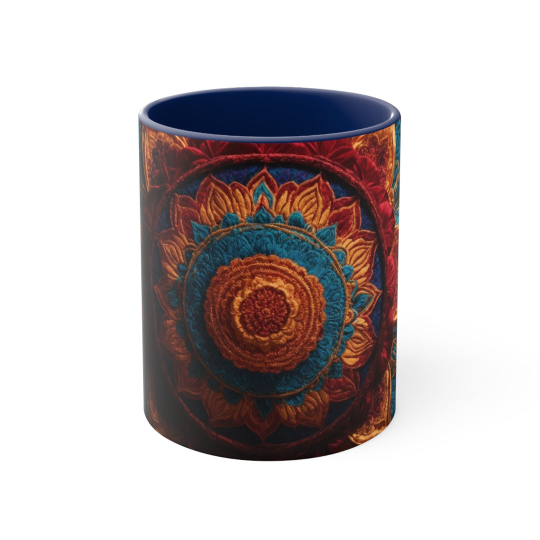 Ornate Textile Mandala - Accent Coffee Mug - Mug - g(0D·IO) - Navy - 11oz -