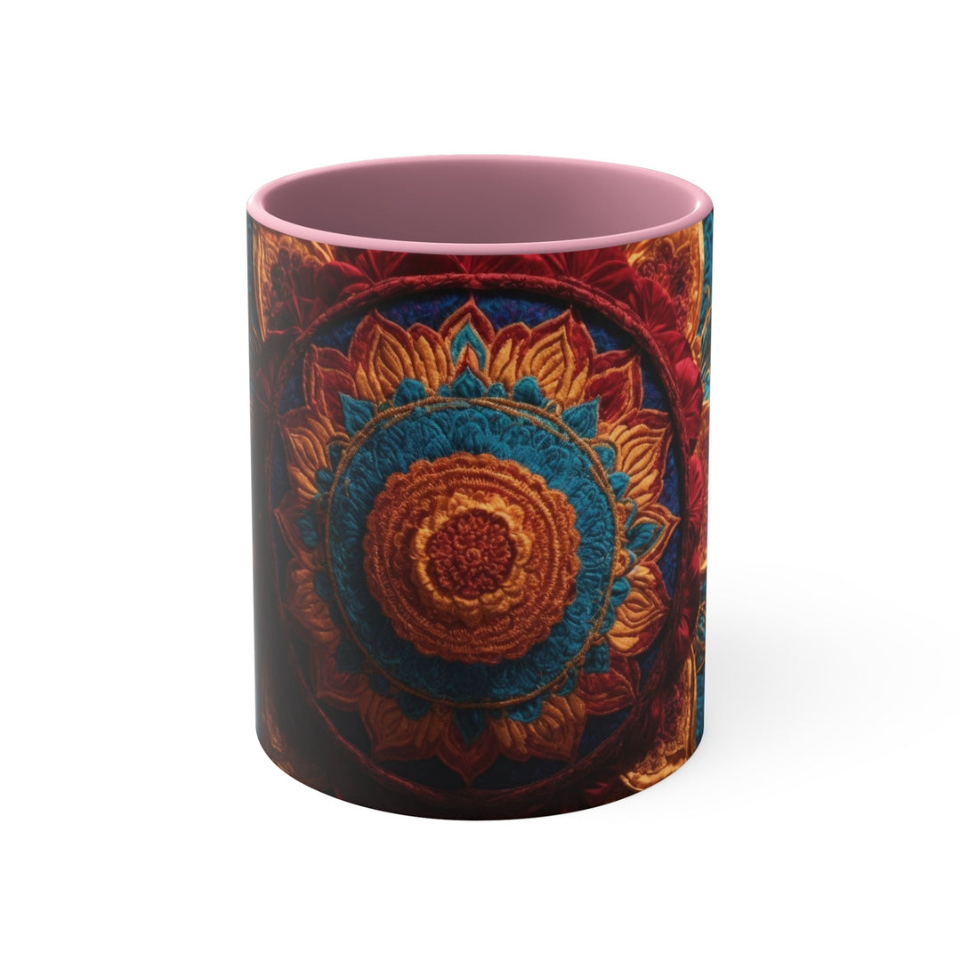 Ornate Textile Mandala - Accent Coffee Mug - Mug - g(0D·IO) - Pink - 11oz -