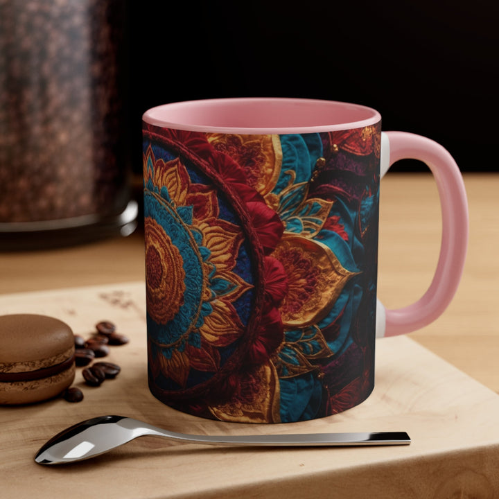 Ornate Textile Mandala - Accent Coffee Mug - Mug - g(0D·IO) - Pink - 11oz -