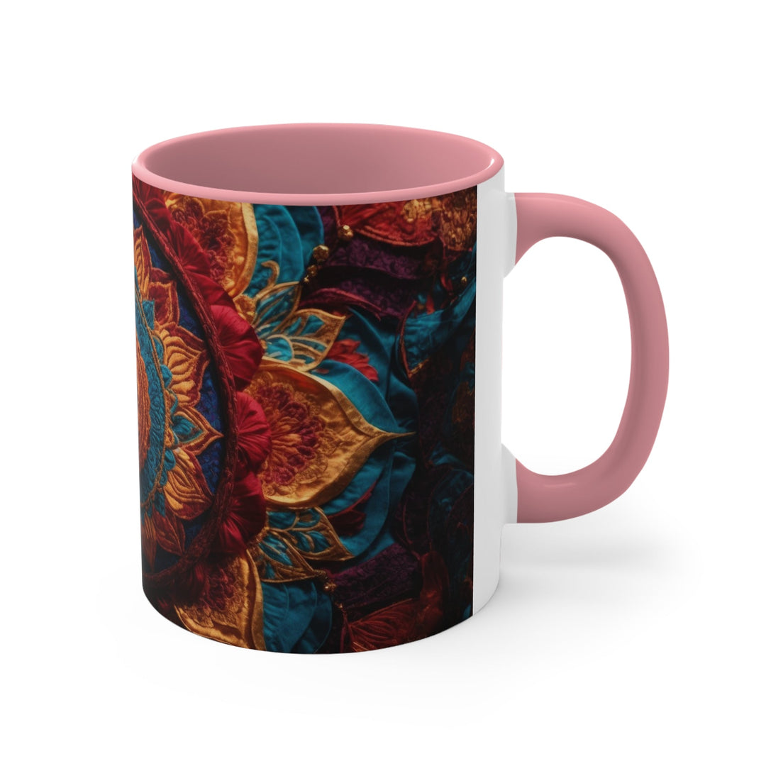 Ornate Textile Mandala - Accent Coffee Mug - Mug - g(0D·IO) - Pink - 11oz -