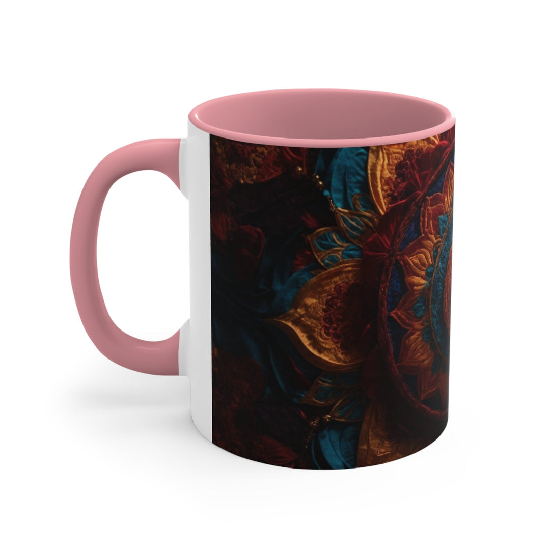 Ornate Textile Mandala - Accent Coffee Mug - Mug - g(0D·IO) - Pink - 11oz -