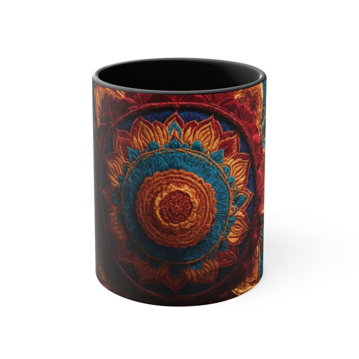 Ornate Textile Mandala - Accent Coffee Mug - Mug - g(0D·IO) - Black - 11oz -