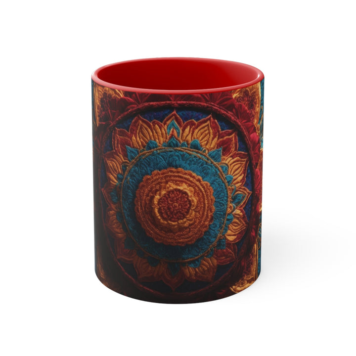 Ornate Textile Mandala - Accent Coffee Mug - Mug - g(0D·IO) - Red - 11oz -