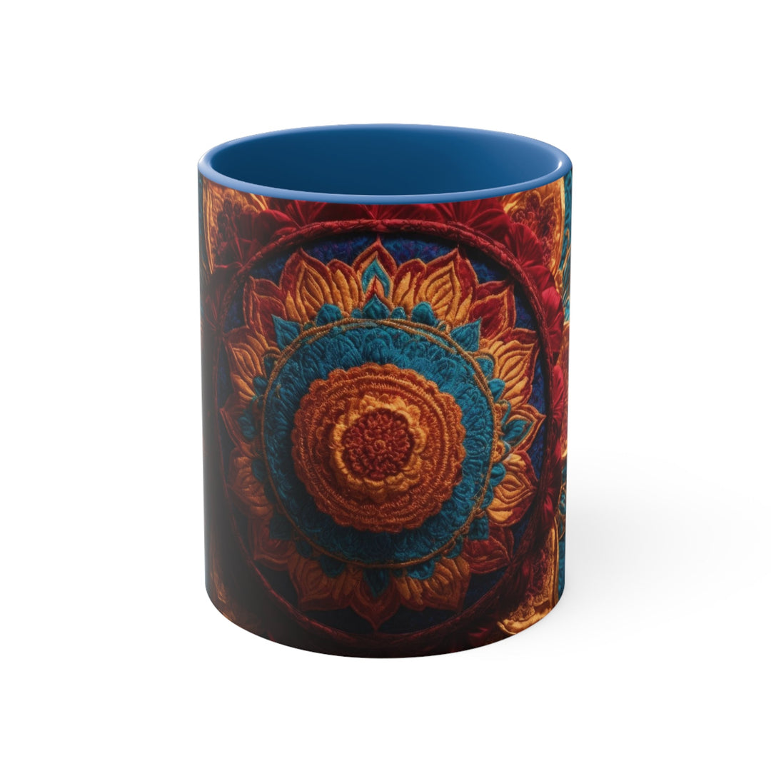 Ornate Textile Mandala - Accent Coffee Mug - Mug - g(0D·IO) - Blue - 11oz -