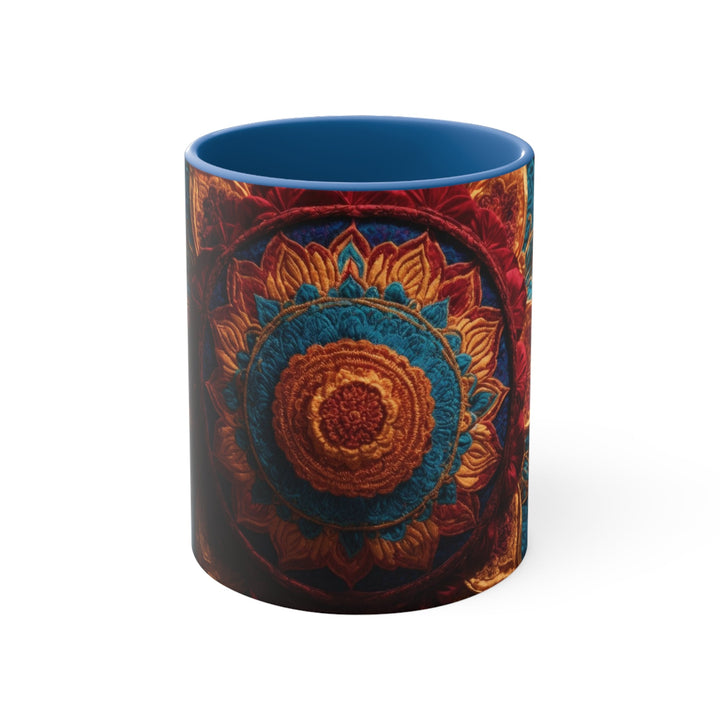 Ornate Textile Mandala - Accent Coffee Mug - Mug - g(0D·IO) - Blue - 11oz -