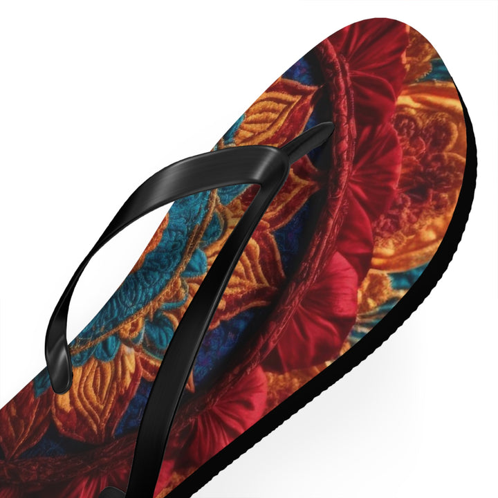 Ornate Textile Mandala - Flip Flops - Shoes - g(0D·IO) - XL - Black sole -