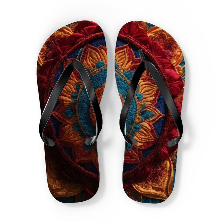 Ornate Textile Mandala - Flip Flops - Shoes - g(0D·IO) - XL - Black sole -