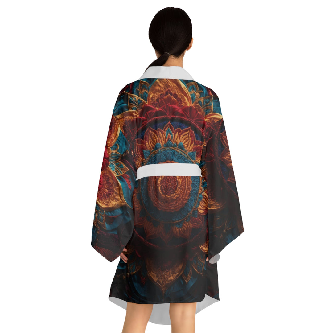 Ornate Textile Mandala - Long Sleeve Kimono Robe - All Over Prints - g(0D·IO) - XS - Black -