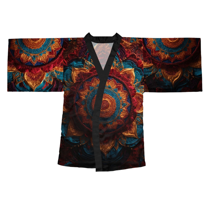 Ornate Textile Mandala - Long Sleeve Kimono Robe - All Over Prints - g(0D·IO) - XS - Black -