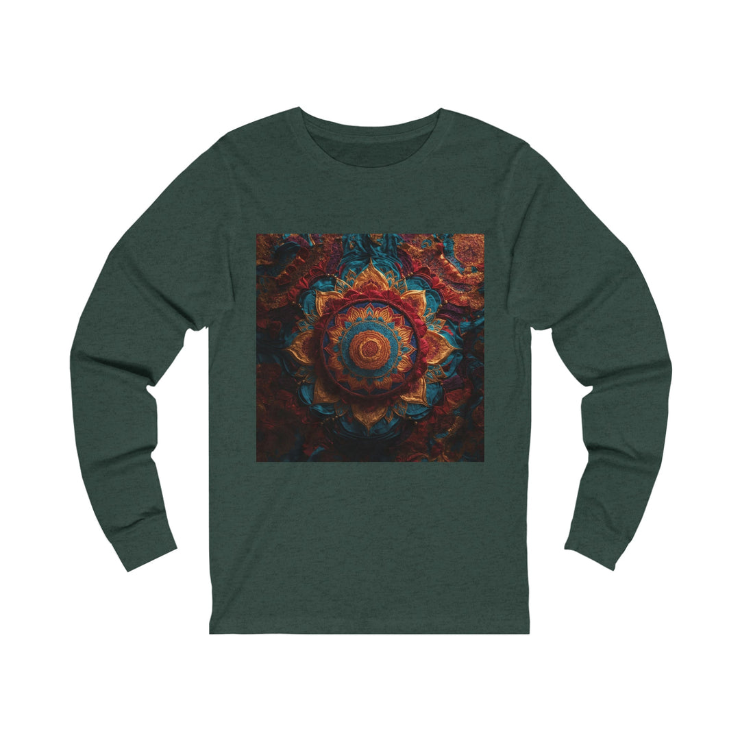 Ornate Textile Mandala - Unisex Jersey Long Sleeve Tee - Long-sleeve - g(0D·IO) - S - Heather Forest -