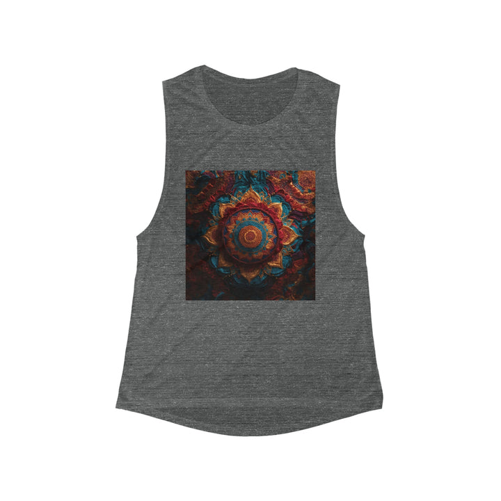 Ornate Textile Mandala - Women's Flowy Scoop Muscle Tank - Tank Top - g(0D·IO) - S - Asphalt Slub -