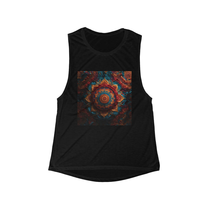 Ornate Textile Mandala - Women's Flowy Scoop Muscle Tank - Tank Top - g(0D·IO) - S - Black -