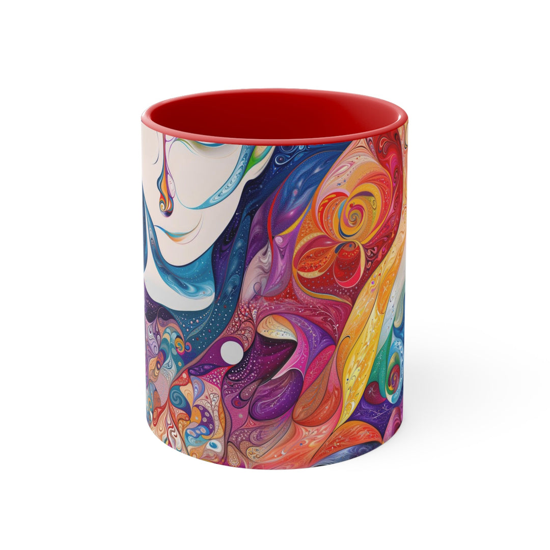 Psychedelic Dream Faces - Accent Coffee Mug - Mug - g(0D·IO) - Red - 11oz -