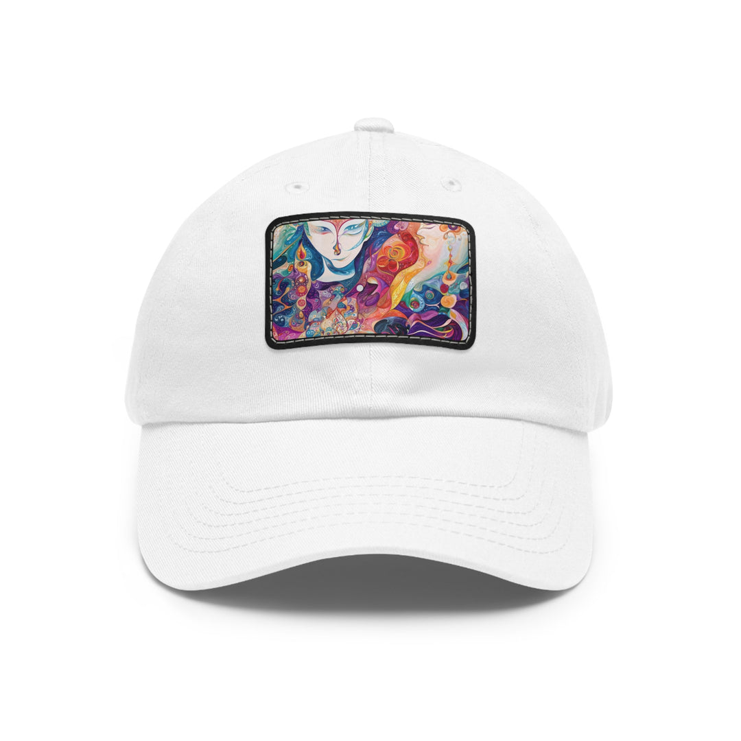 Psychedelic Dream Faces - Dad Hat - Hats - g(0D·IO) - White / Black patch - Rectangle - One size