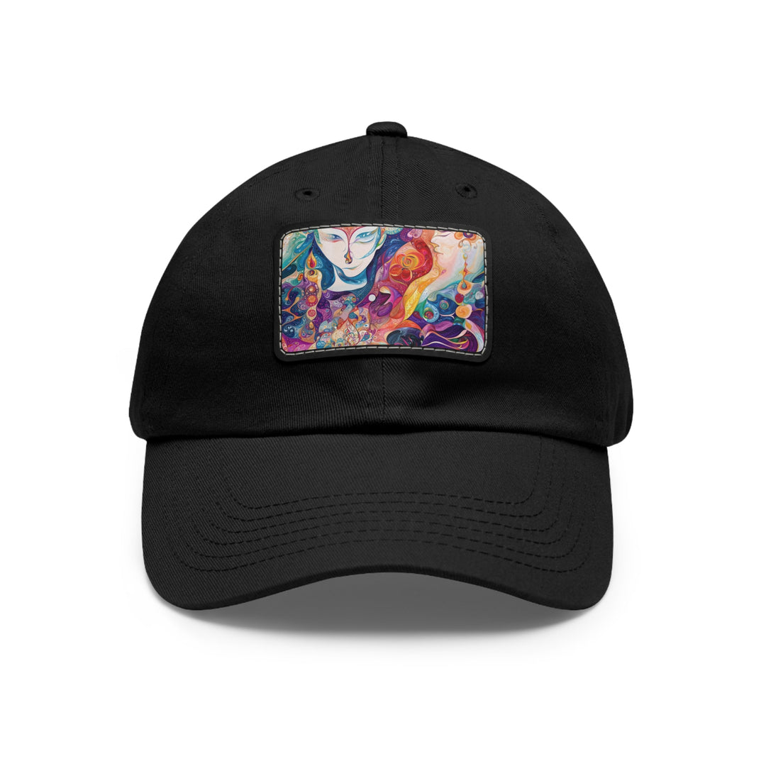 Psychedelic Dream Faces - Dad Hat - Hats - g(0D·IO) - Black / Black patch - Rectangle - One size