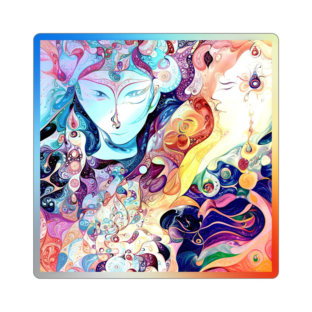 Psychedelic Dream Faces - Holographic Die-Cut Sticker - Paper products - g(0D·IO) - 4" × 4" - Die-Cut - Holographic