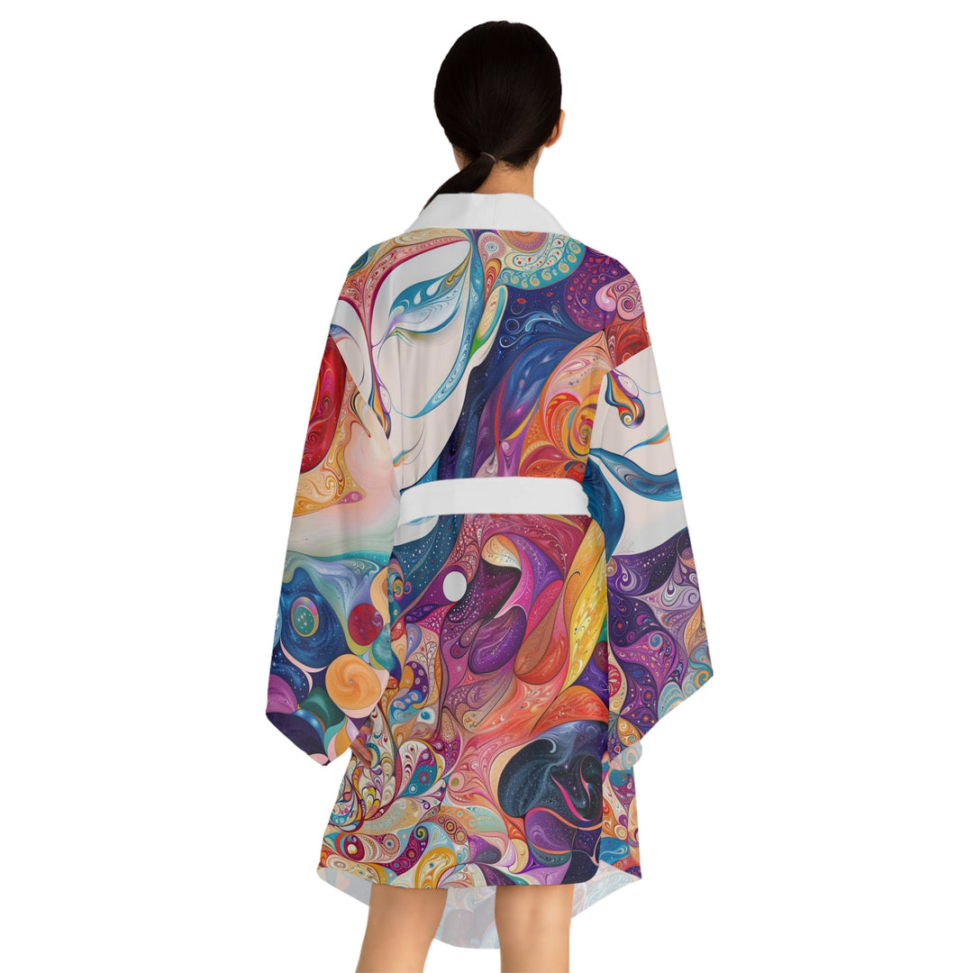 Psychedelic Dream Faces - Long Sleeve Kimono Robe - All Over Prints - g(0D·IO) - XS - Black -