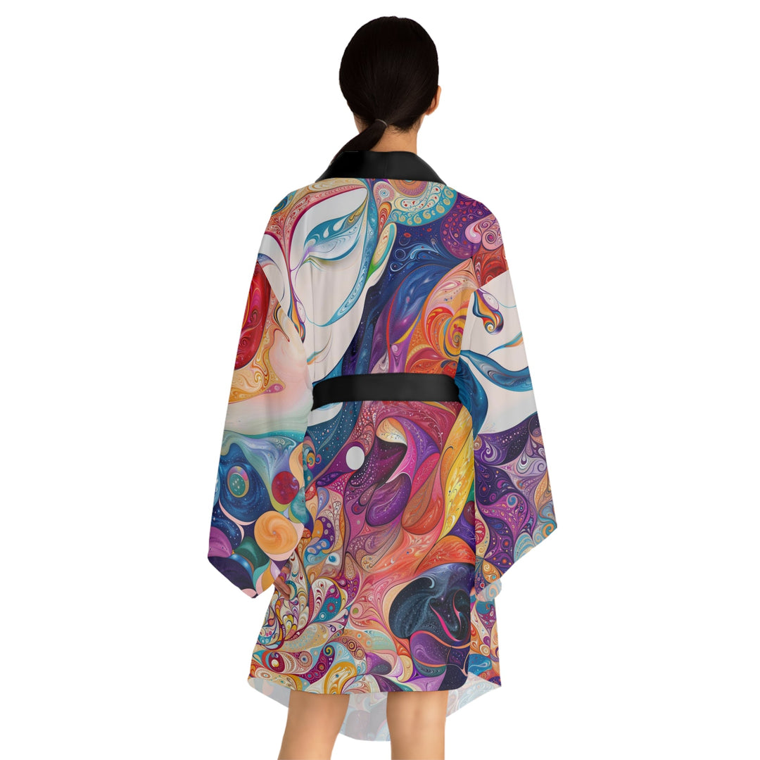 Psychedelic Dream Faces - Long Sleeve Kimono Robe - All Over Prints - g(0D·IO) - XS - Black -