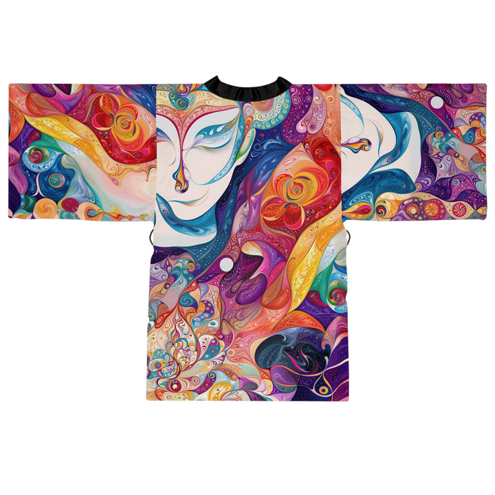 Psychedelic Dream Faces - Long Sleeve Kimono Robe - All Over Prints - g(0D·IO) - XS - Black -