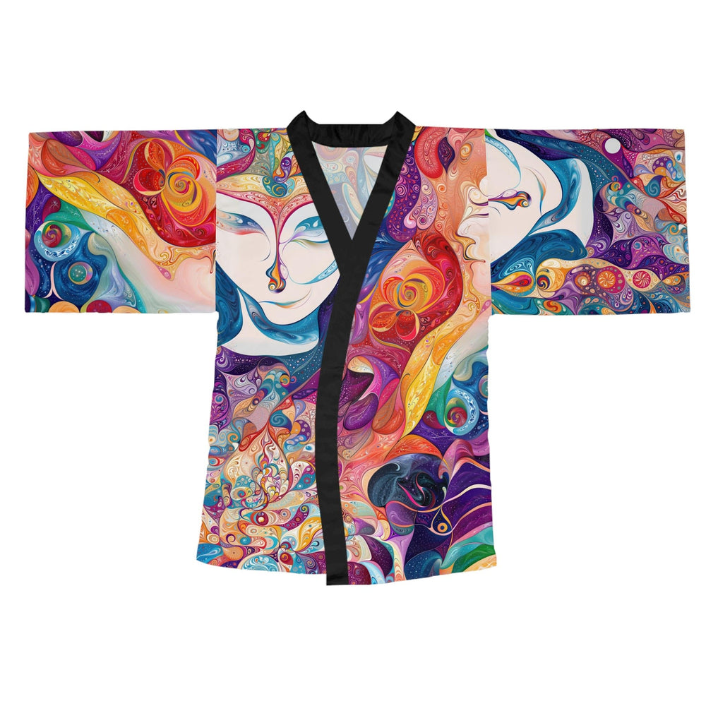 Psychedelic Dream Faces - Long Sleeve Kimono Robe - All Over Prints - g(0D·IO) - XS - Black -