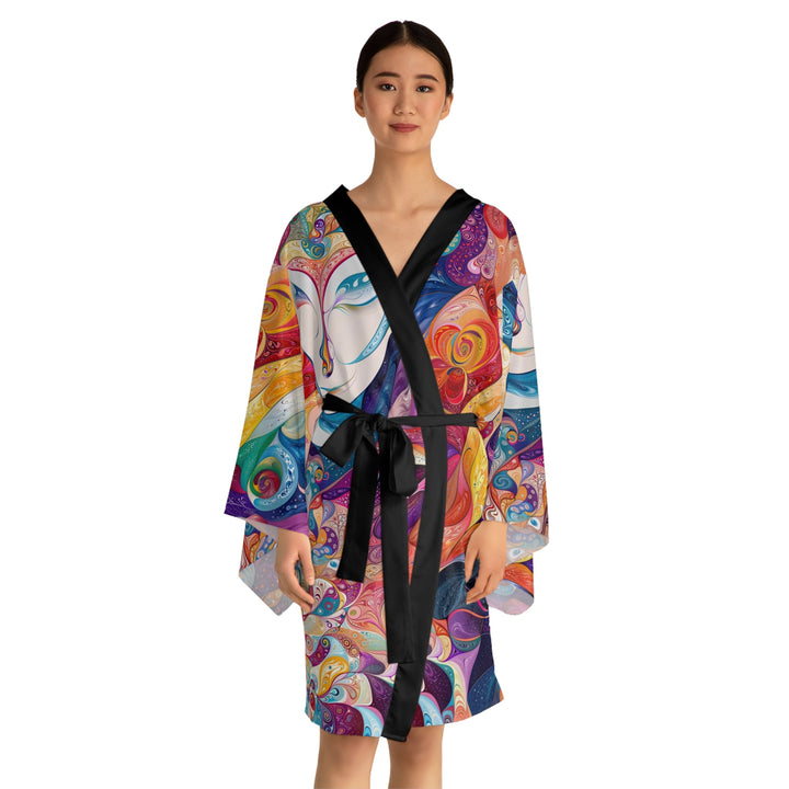 Psychedelic Dream Faces - Long Sleeve Kimono Robe - All Over Prints - g(0D·IO) - XS - Black -