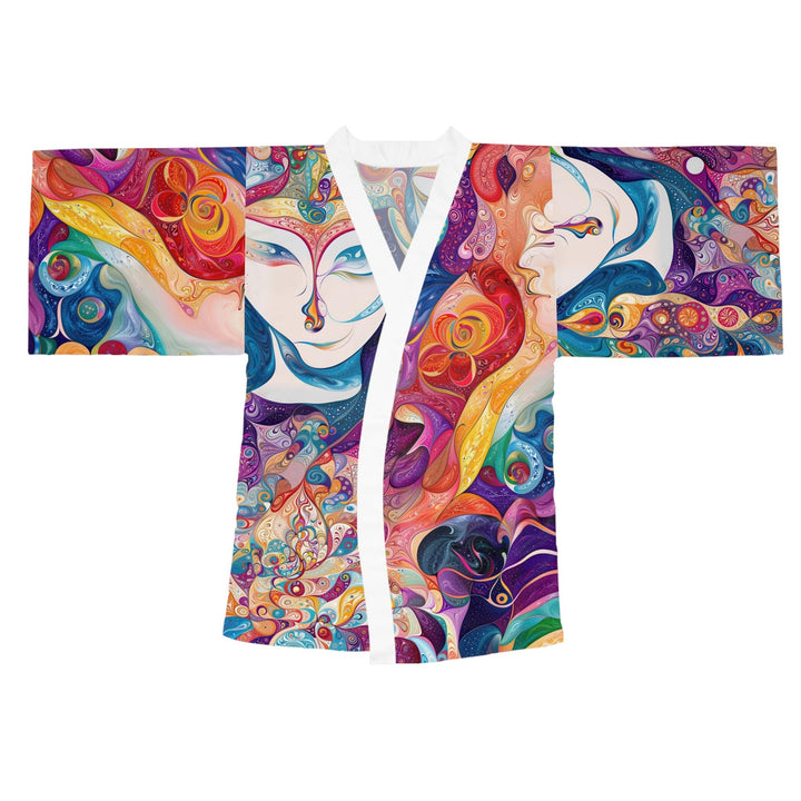 Psychedelic Dream Faces - Long Sleeve Kimono Robe - All Over Prints - g(0D·IO) - XS - White -