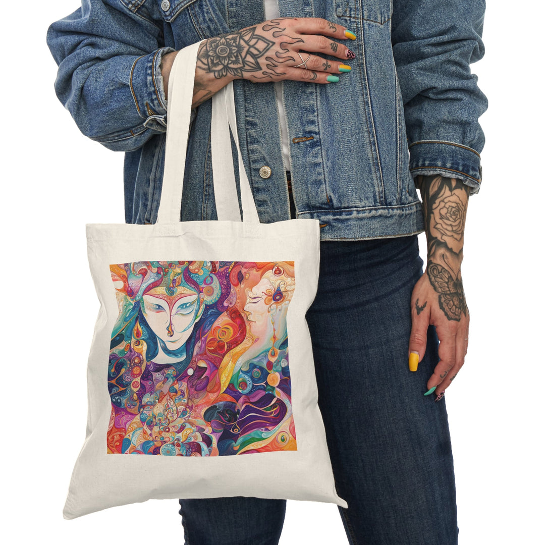 Psychedelic Dream Faces - Natural Tote Bag - Bags - g(0D·IO) - 15" x 16" - Natural -