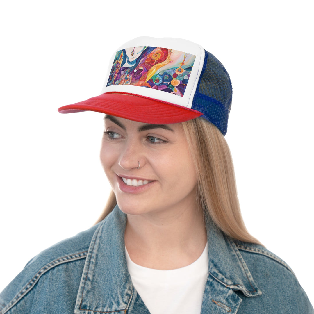 Psychedelic Dream Faces - Trucker Hat - Hats - g(0D·IO) - Pink - One size -