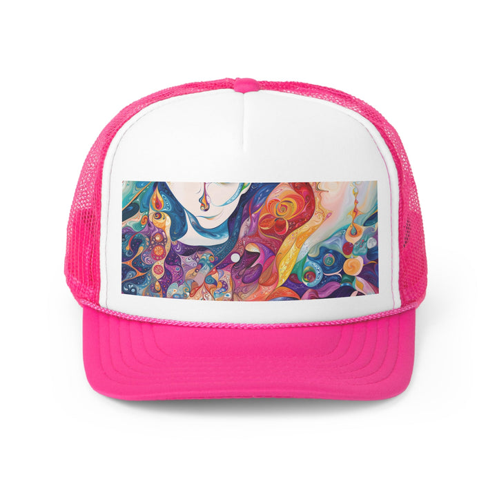 Psychedelic Dream Faces - Trucker Hat - Hats - g(0D·IO) - Pink - One size -