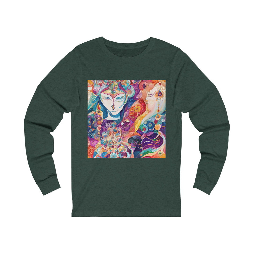 Psychedelic Dream Faces - Unisex Jersey Long Sleeve Tee - Long-sleeve - g(0D·IO) - S - Heather Forest -