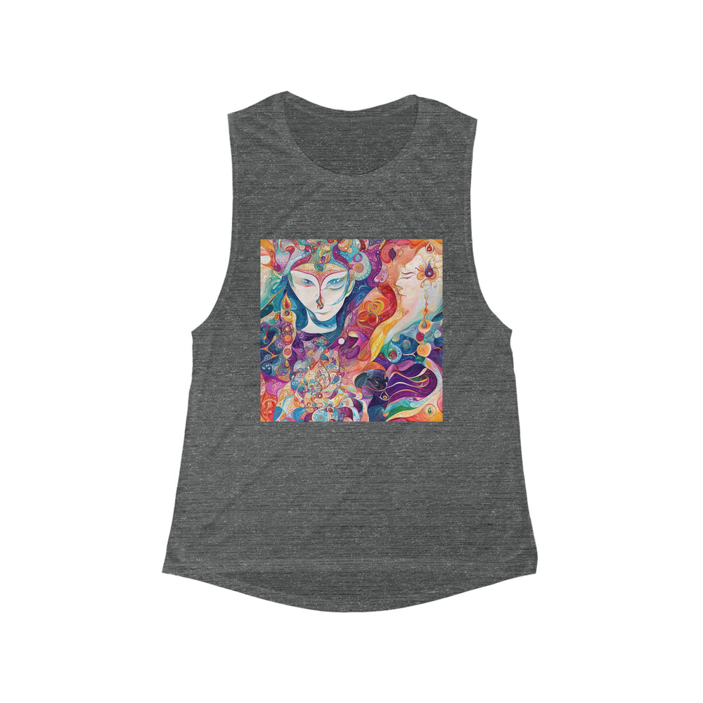 Psychedelic Dream Faces - Women's Flowy Scoop Muscle Tank - Tank Top - g(0D·IO) - S - Asphalt Slub -