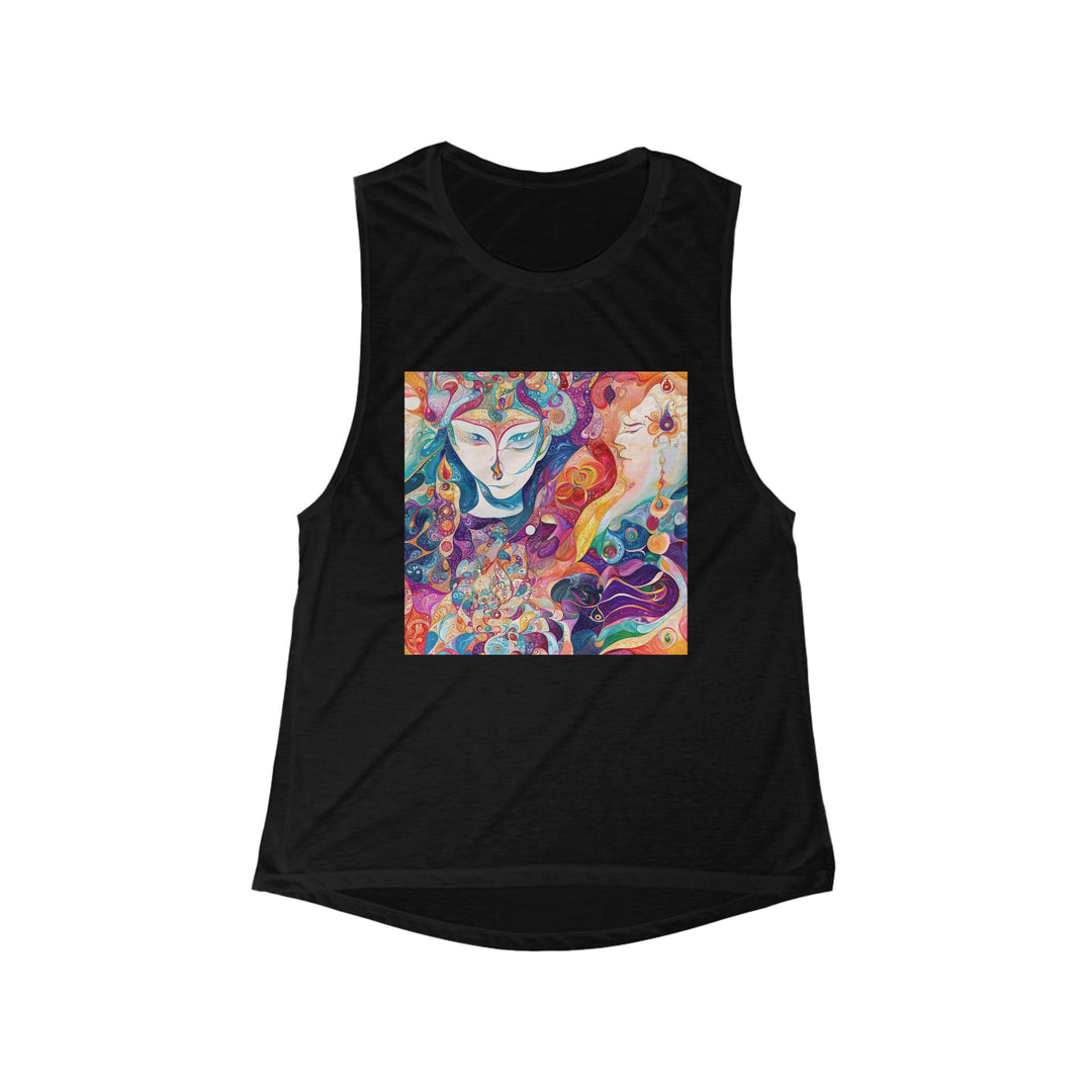 Psychedelic Dream Faces - Women's Flowy Scoop Muscle Tank - Tank Top - g(0D·IO) - S - Black -