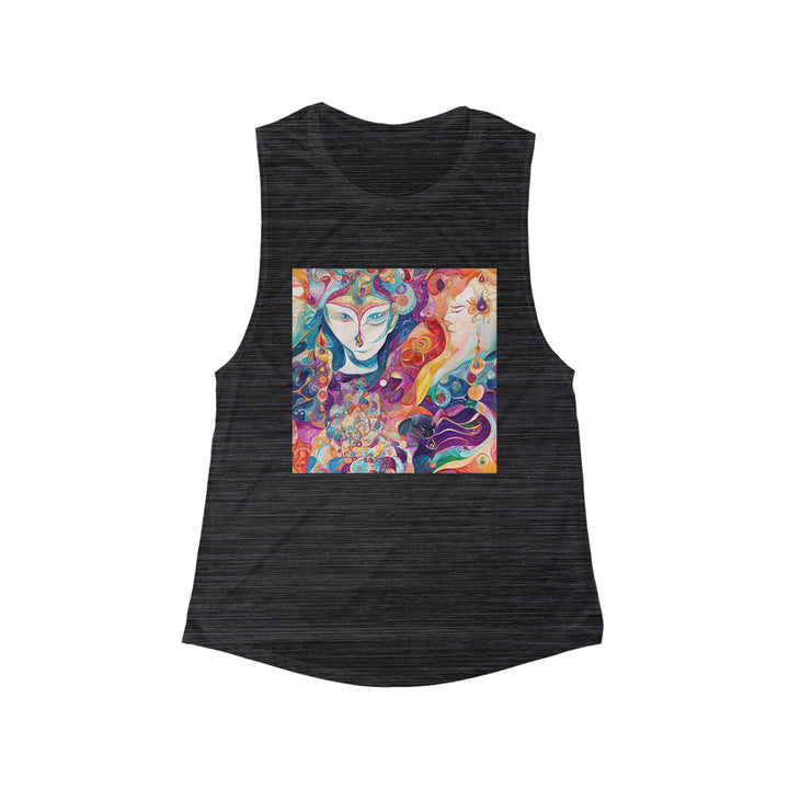 Psychedelic Dream Faces - Women's Flowy Scoop Muscle Tank - Tank Top - g(0D·IO) - S - Black Slub -