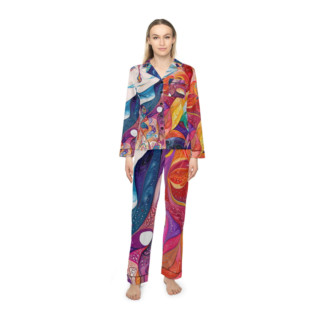 Psychedelic Dream Faces - Women's Satin Pajamas - All Over Prints - g(0D·IO) - XS/S - Black -