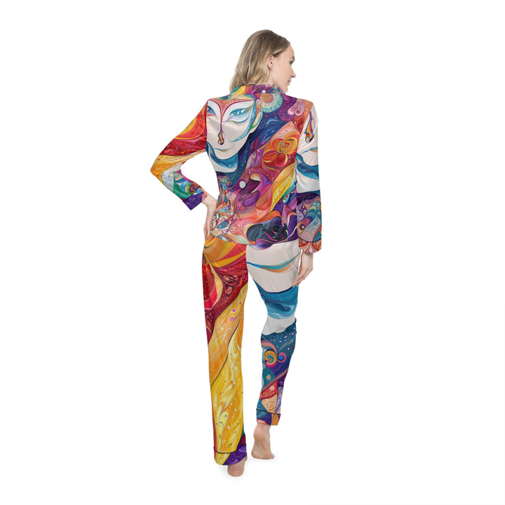 Psychedelic Dream Faces - Women's Satin Pajamas - All Over Prints - g(0D·IO) - XS/S - Black -