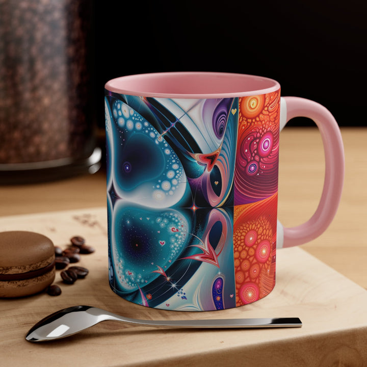 Psychedelic Fractal Blossom - Accent Coffee Mug - Mug - g(0D·IO) - Pink - 11oz -