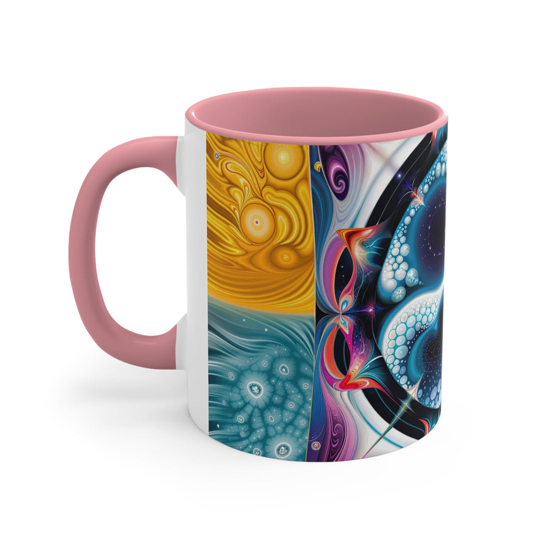 Psychedelic Fractal Blossom - Accent Coffee Mug - Mug - g(0D·IO) - Pink - 11oz -