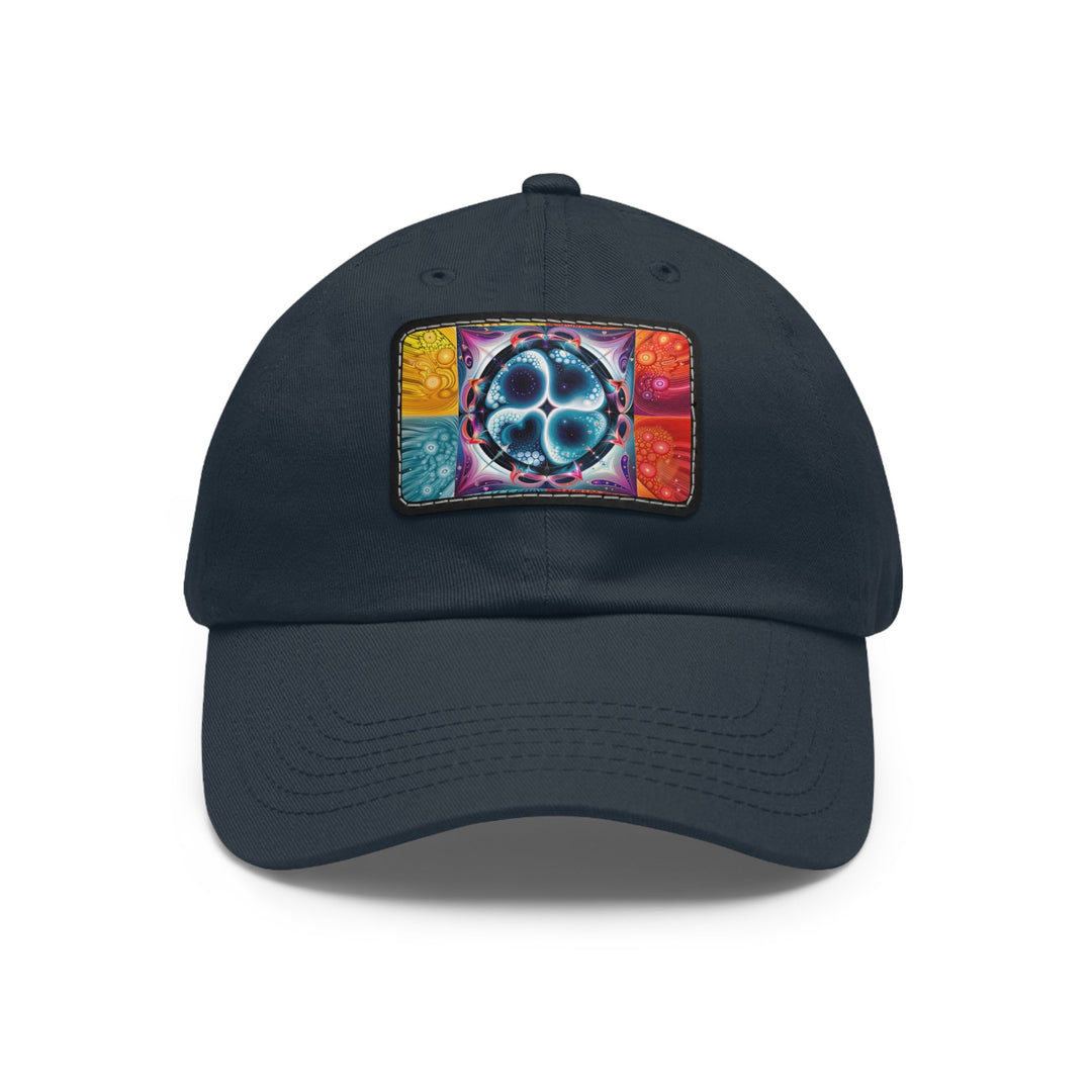 Psychedelic Fractal Blossom - Dad Hat - Hats - g(0D·IO) - Navy / Black patch - Rectangle - One size