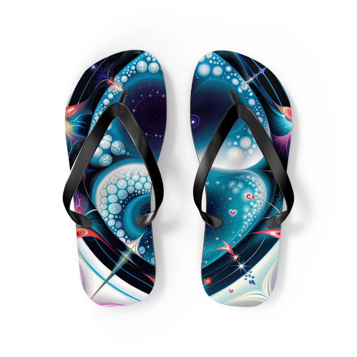 Psychedelic Fractal Blossom - Flip Flops - Shoes - g(0D·IO) - M - Black sole -