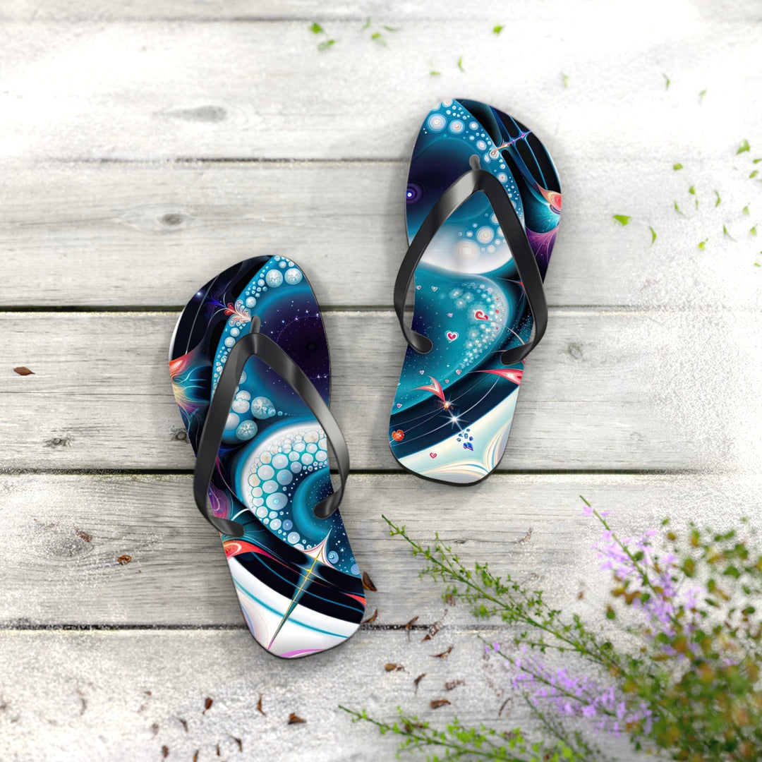 Psychedelic Fractal Blossom - Flip Flops - Shoes - g(0D·IO) - XL - Black sole -