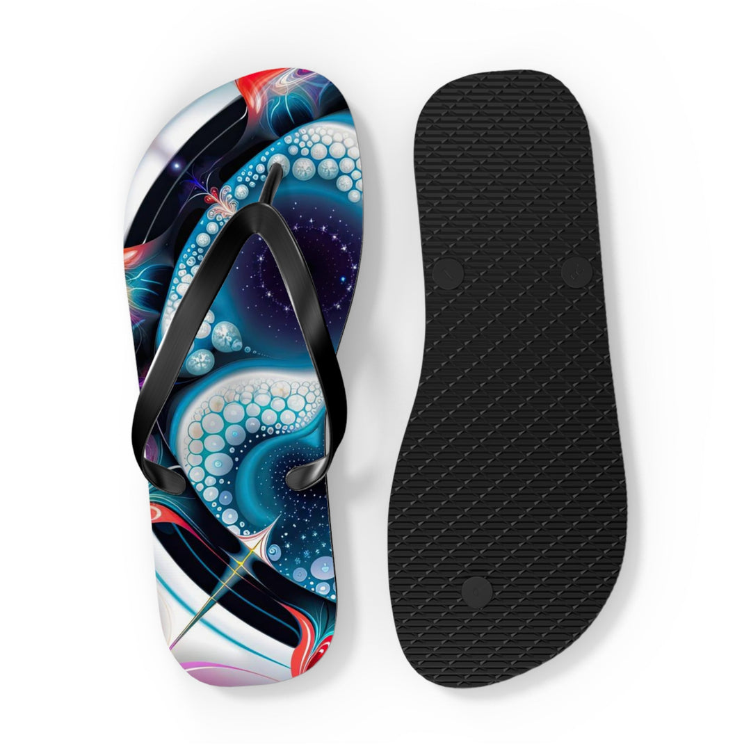 Psychedelic Fractal Blossom - Flip Flops - Shoes - g(0D·IO) - XL - Black sole -