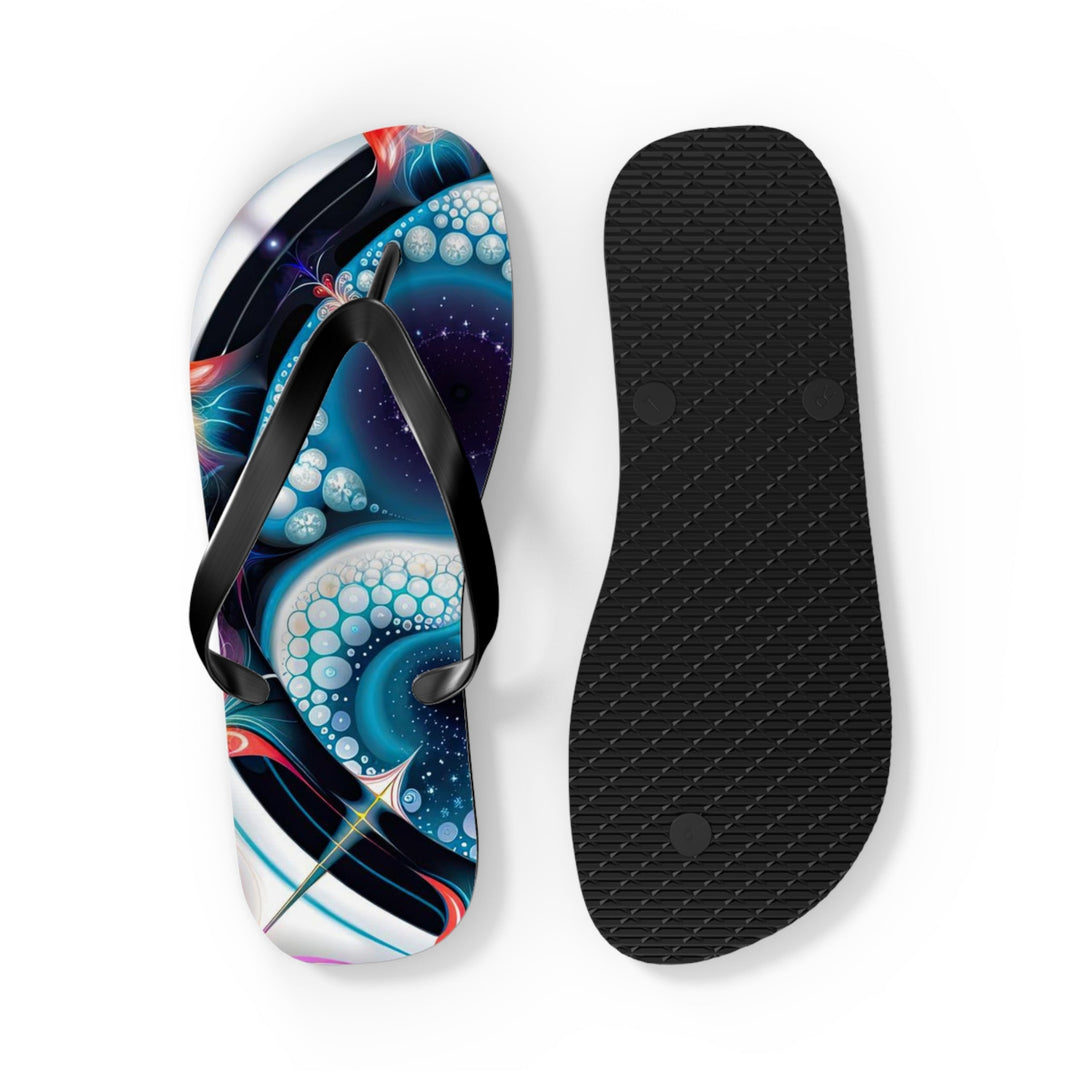 Psychedelic Fractal Blossom - Flip Flops - Shoes - g(0D·IO) - XL - Black sole -