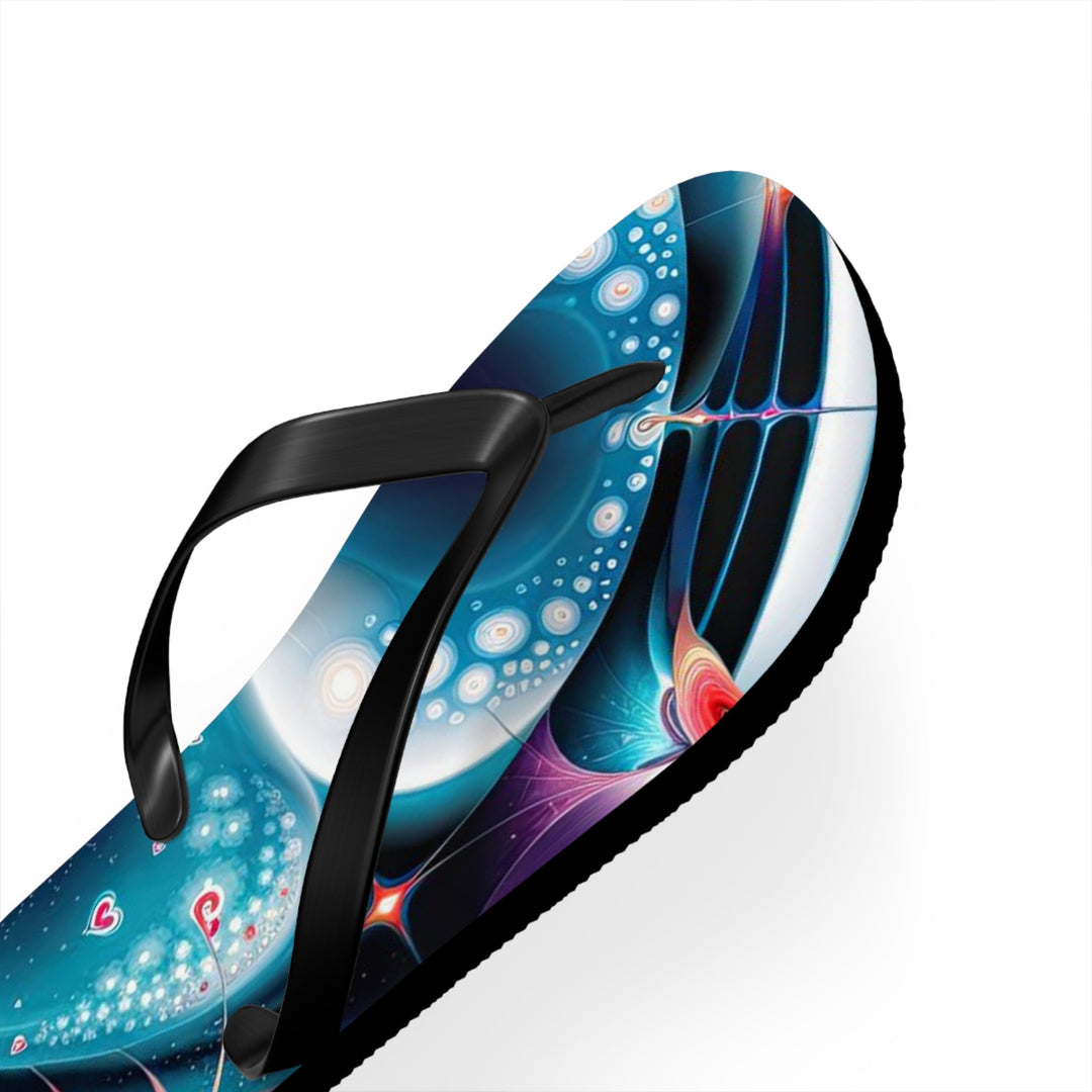 Psychedelic Fractal Blossom - Flip Flops - Shoes - g(0D·IO) - XL - Black sole -