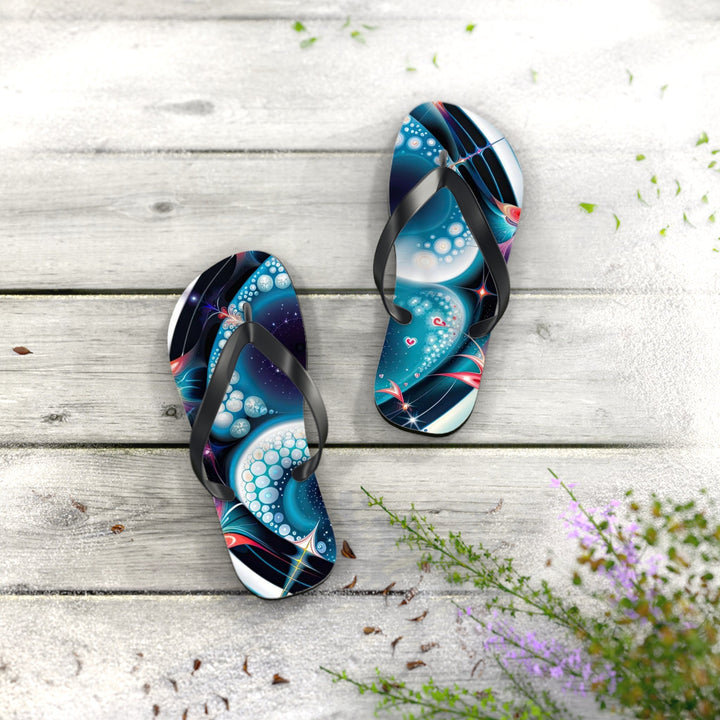 Psychedelic Fractal Blossom - Flip Flops - Shoes - g(0D·IO) - XL - Black sole -