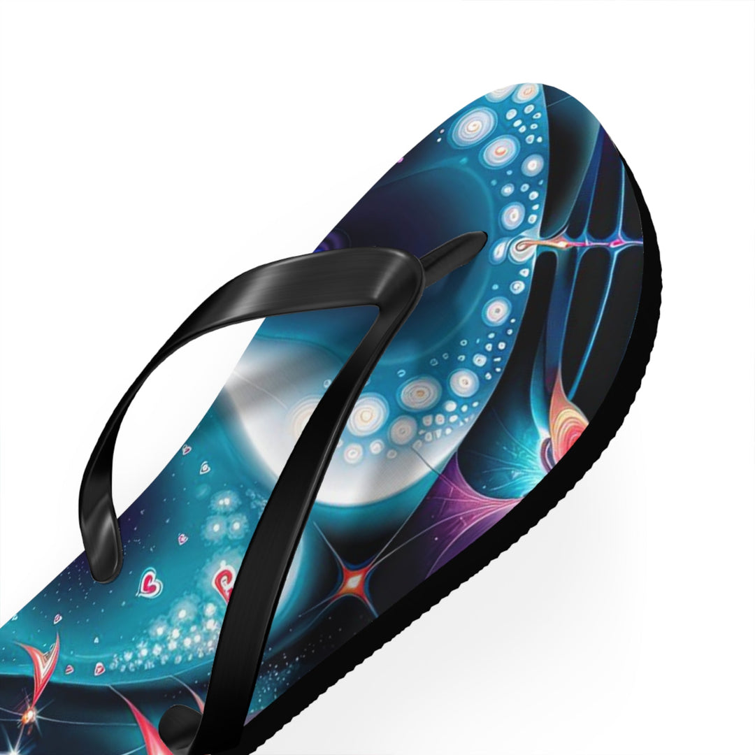 Psychedelic Fractal Blossom - Flip Flops - Shoes - g(0D·IO) - XL - Black sole -