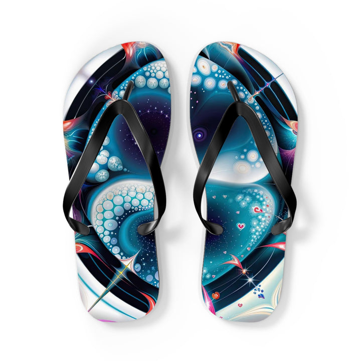 Psychedelic Fractal Blossom - Flip Flops - Shoes - g(0D·IO) - L - Black sole -